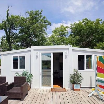 Casa de contêiner pré-fabricada de alumínio com sala dobrável de asa dupla e fácil expansão