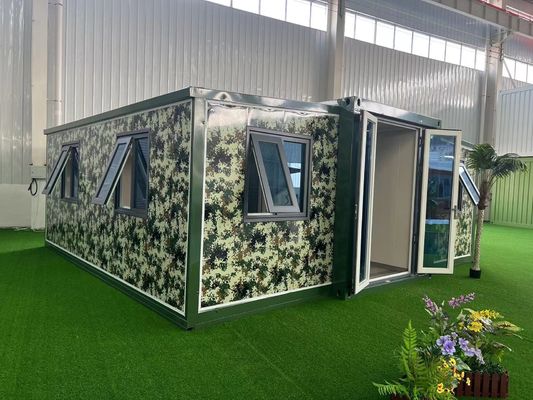 Casa de contêiner pré-fabricada de alumínio com sala dobrável de asa dupla e fácil expansão