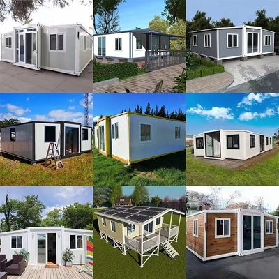 Casa móvel Casa de contêiner de acampamento com porta de aço opcional Sala dobrável de asa dupla