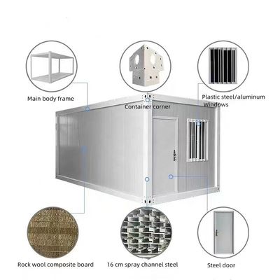10ft 20ft Prefab Container dobrável Casas de acampamento Escritório com painel de parede de sanduíche