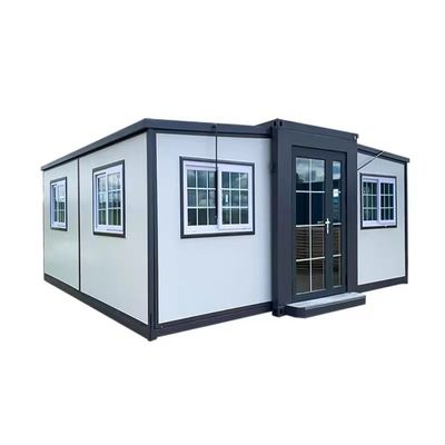 Casa de contêiner pré-fabricada expansível com sala dobrável de asa dupla e piso de tabuleiro MGO